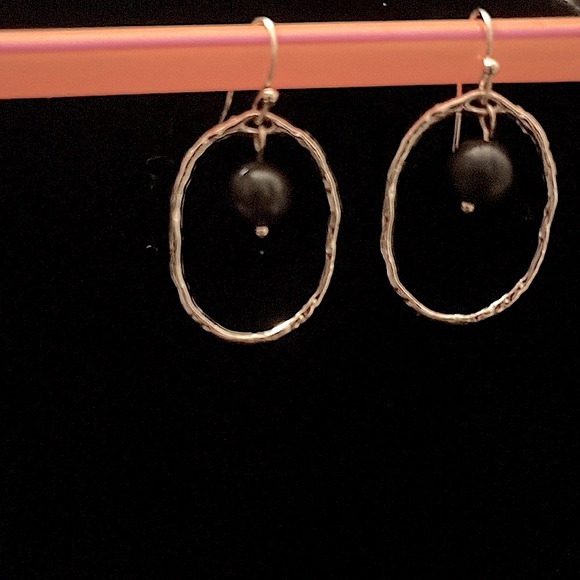 Gold Oval Frame Shungite Bead Earrings - Picture 2 of 2